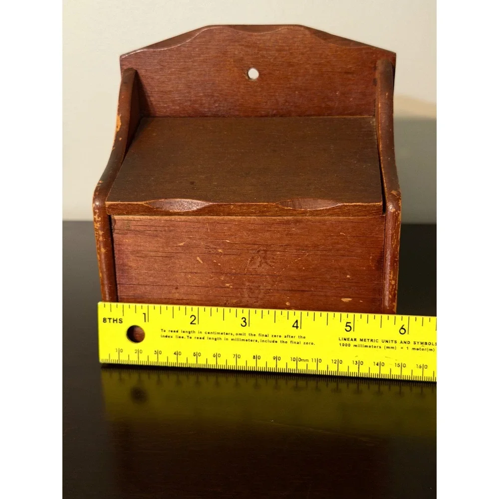 VTG Wooden Recipe/Salt Box Wall Mount Hinged Lid Rustic Farmhouse Kitchen decor